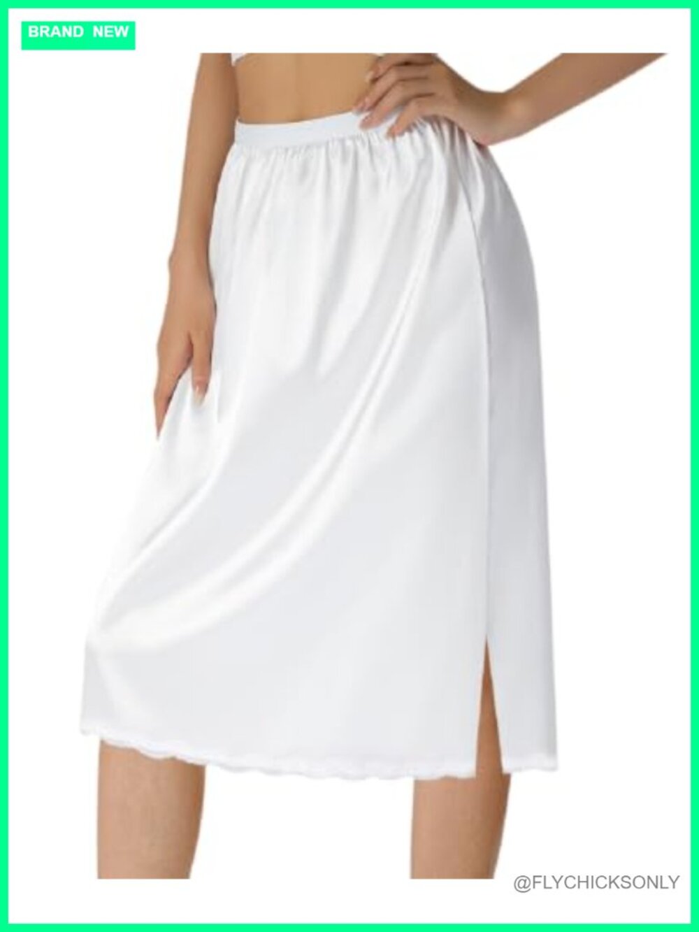 Women Satin Half Slip Lace Trim Underskirt Adjustable